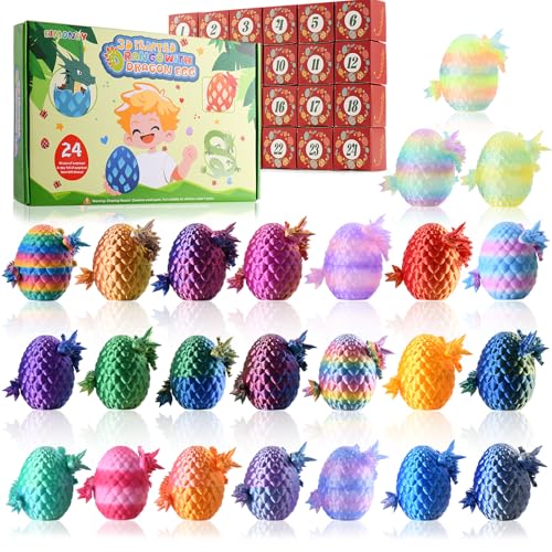 Advent Calendar 2025,24PCS 3D Printed Dragon Eggs with Dragon Inside,Movable Dragon Realistic Slithering Design,3D Printed Dragon,3D Animals Collectibles for Adults and Kids (24PCS-Multicolor)