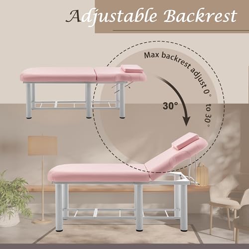 Professional Massage Bed 73 Inch, Treatment Table Salon with Removable Headrest, Faux Leather Stationary Physical Therapy Table, Spa Facial with Adjustable Backrest, Steel Frame, Black