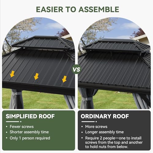 Aoxun 10' X 12' Hardtop Gazebo, Aluminum Outdoor Gazebo with Galvanized Steel Double Top Canopy, Permanent Metal Pavilion with Privacy Curtain and Netting, for Garden, Backyard, Square Foundation