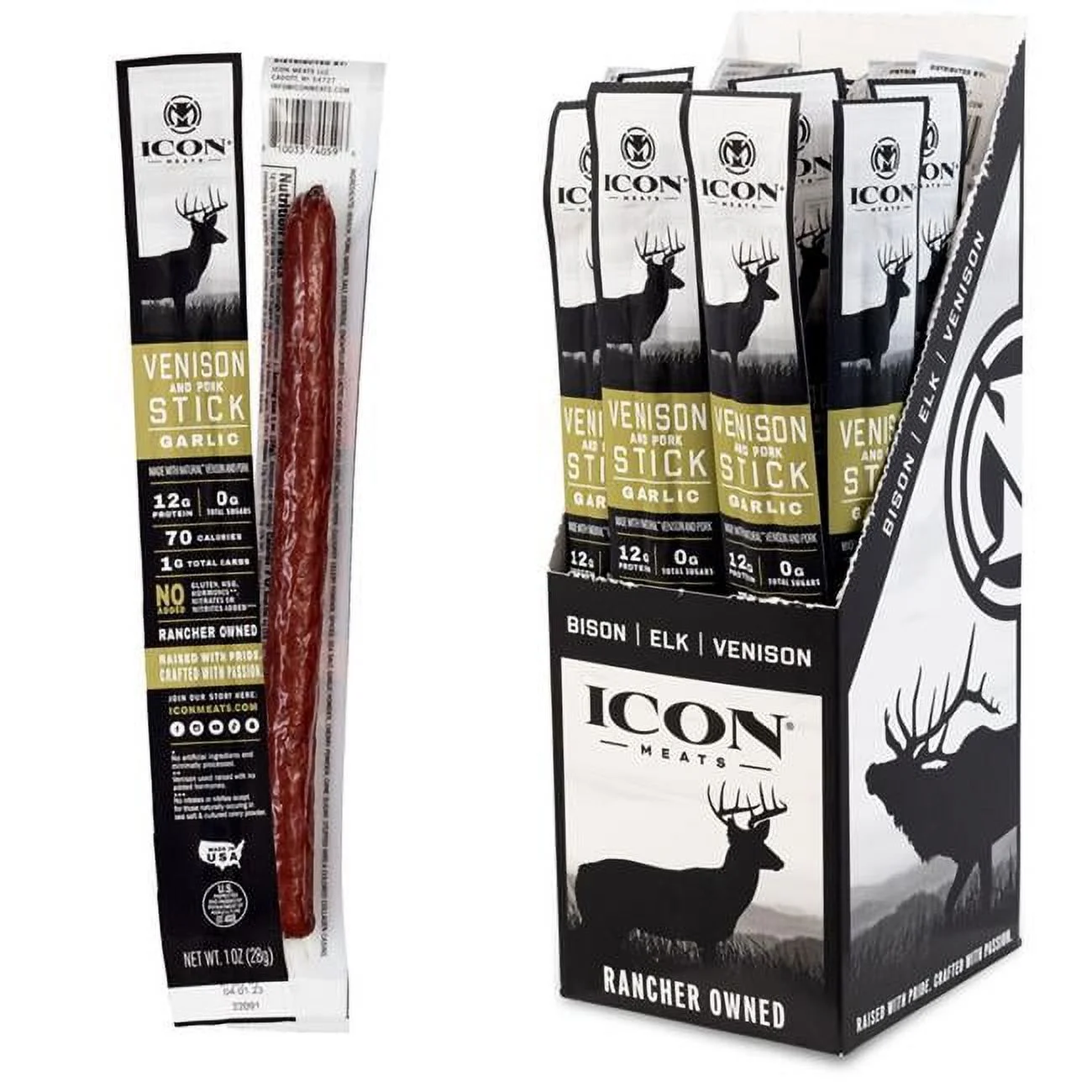 Midwest Distribution 129170 Icon 1 oz Garlic Venison Stick, Pack of 24