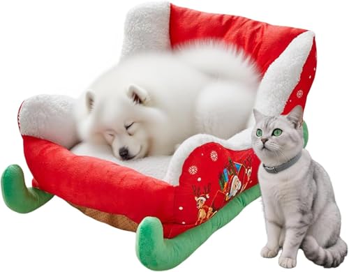 Christmas Sleigh Dogs Cat Beds for Indoor Thickened Velvet Dog Beds for Small Dogs Holiday Snowflake Pet Bed Mat Washable Warm Dog Bed Cozy Soft Cat Bed Fits Puppy Or Small Pet Winter Birthday Gifts