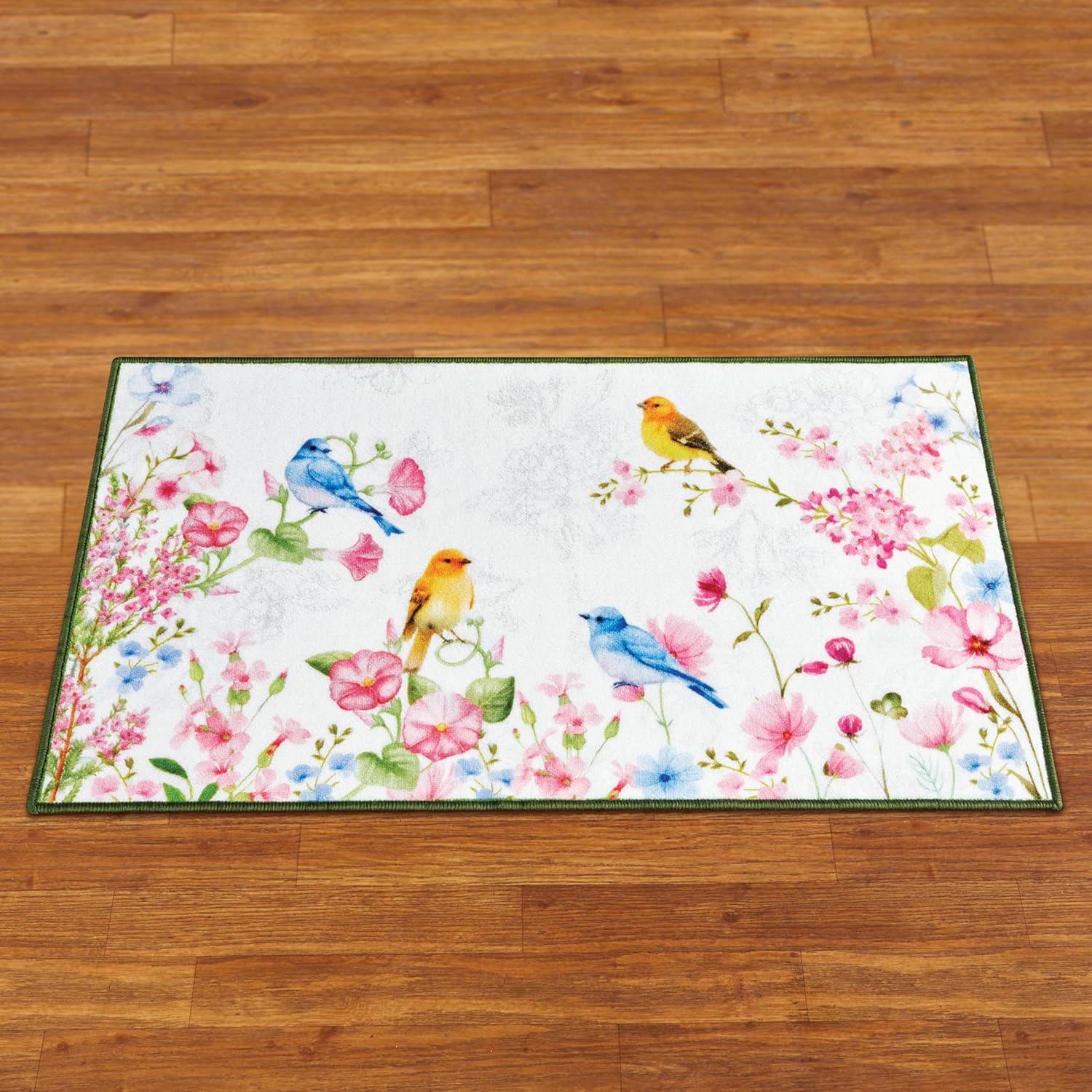 Collections Etc Floral Birds Colorful Printed Skid-Resistant Accent Rug 2X4 FT