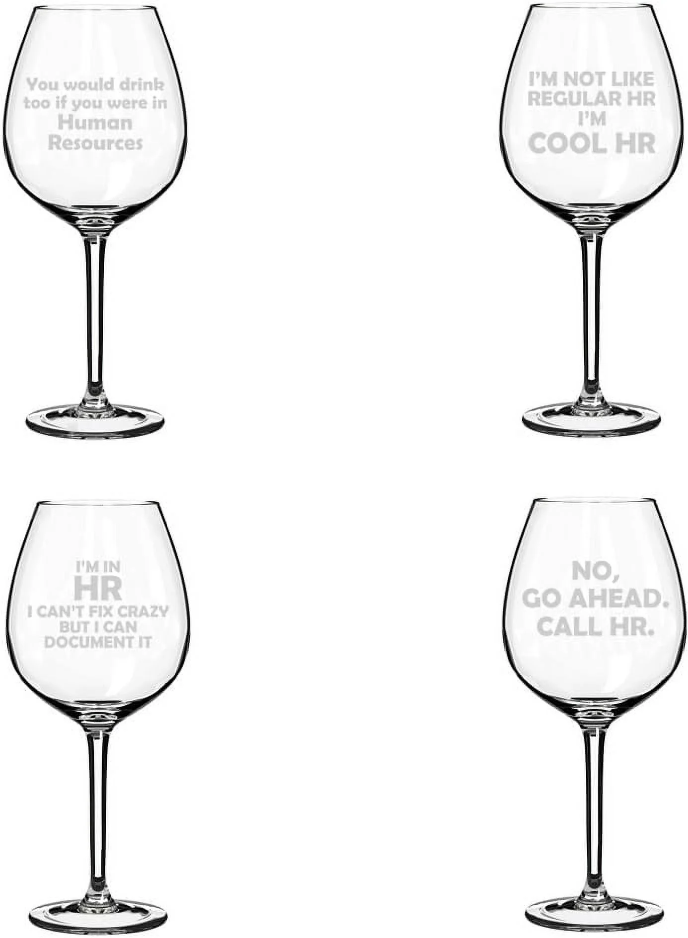Set of 4 Wine Glass Gift HR Human Resources Collection (20 oz Jumbo)