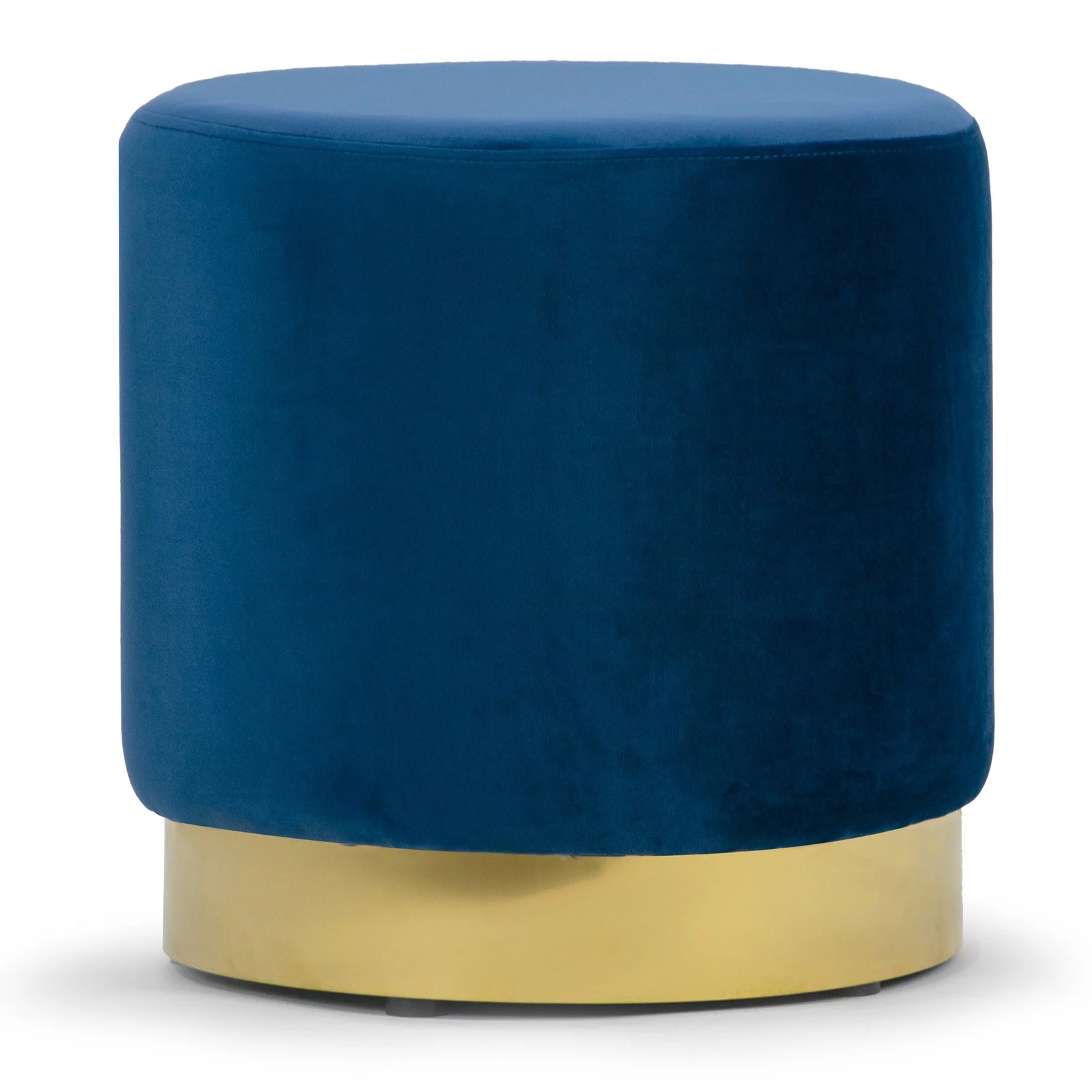 Glamour Home Anna Velvet Round Ottoman with Golden Accent Base