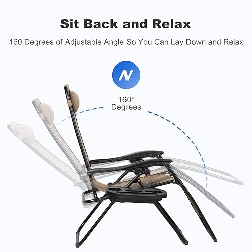 Nazhura Set of 2 Relaxing Recliners Patio Chairs Adjustable Steel Mesh Zero Gravity Lounge Chair Beach Chairs with Pillow and Cup Holder (Dark Green)