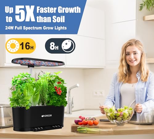 Hydroponics Growing System WiFi Control, 15 Pods Indoor Herb Garden with Grow Light, Hydroponic Growing System Automatic Timer, 30 Inches Height Adjustable Indoor Gardening System-Black