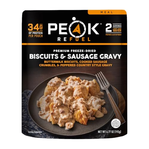 Peak Refuel Biscuits and Gravy | Premium Freeze Dried Camping Food | Backpacking & Hiking MRE Meals | Just Add Water | 100% Real Meat | 34g of Protein | 2 Serving Pouch (2 Serving Pouch)
