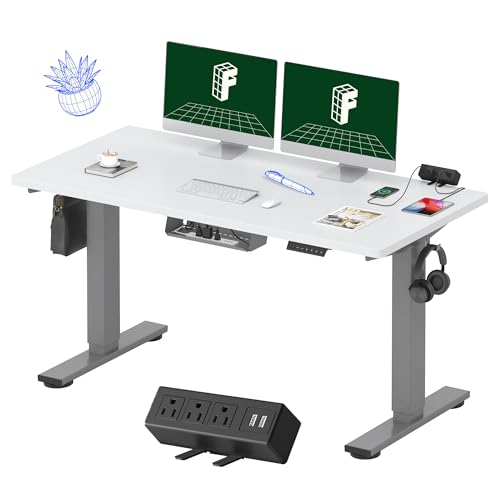 FLEXISPOT EN2 Whole-Piece Standing Desk with Clamp Power Strip, 55 x 28” Electric Stand Up Height Adjustable Desk with Cable Management (Black Frame + 55