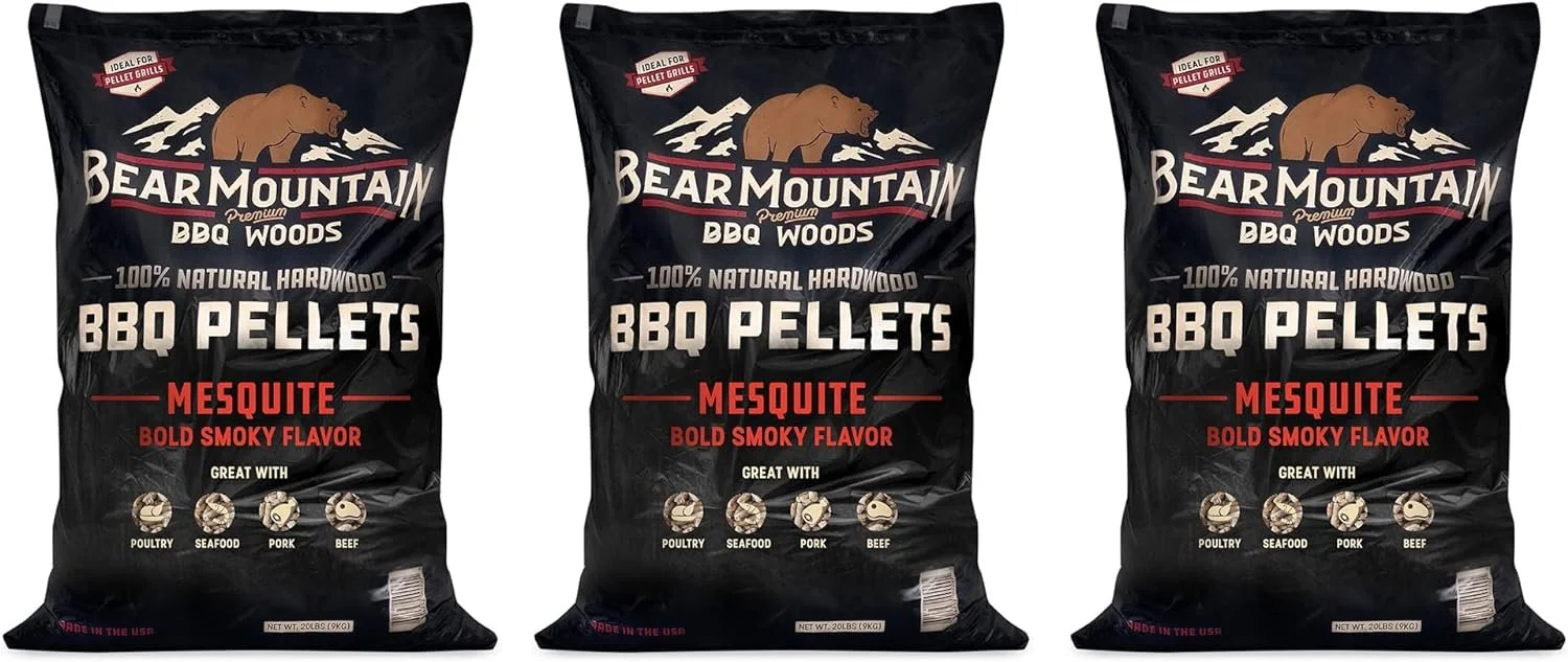 Bear Mountain BBQ FK17 Premium 20 Pounds All Natural Hardwood Mesquite BBQ Hardwood Smoker Pellets for Outdoor Electric Grilling and Smokers 3 Pack