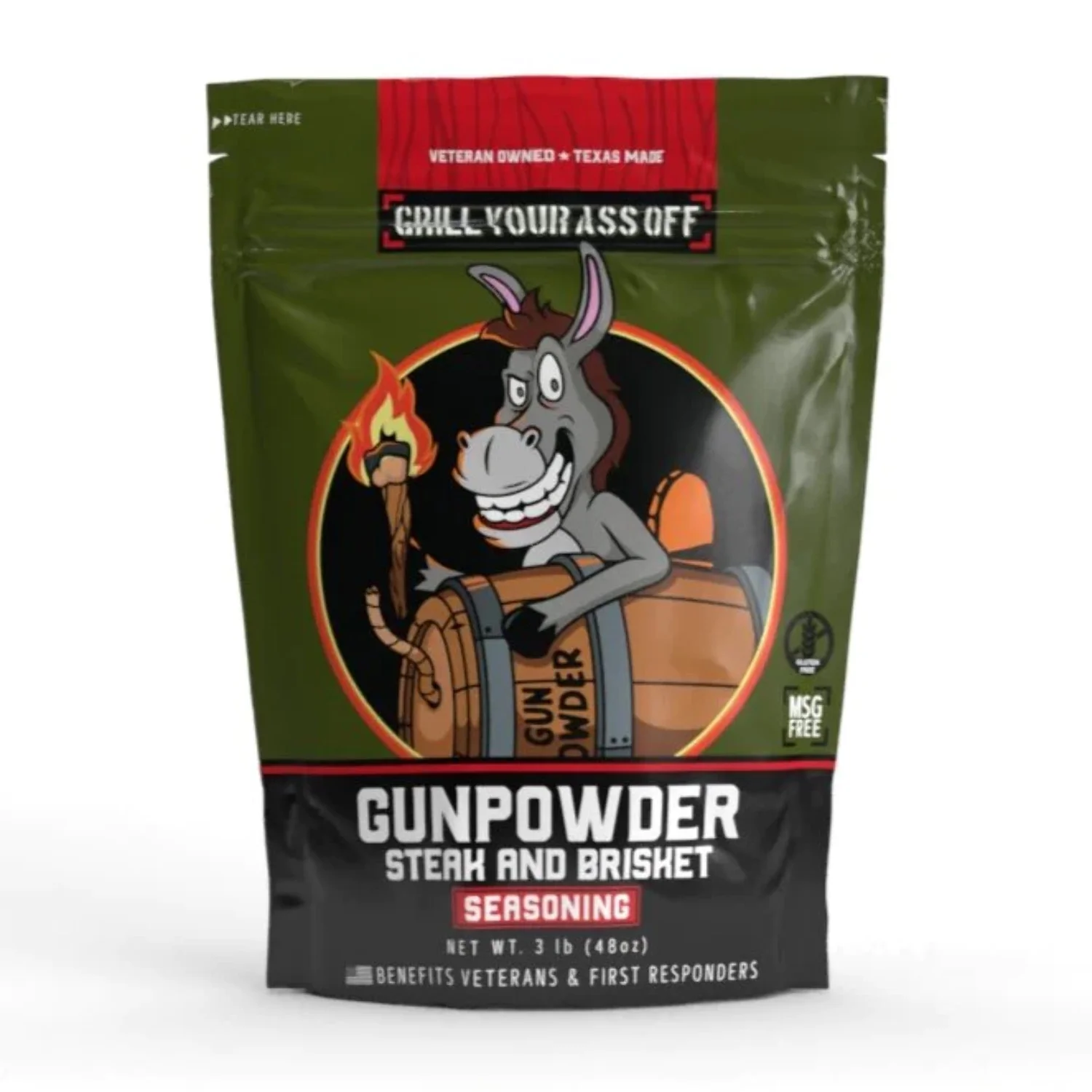 Grill Your Ass Off Gunpowder Steak & Brisket Seasoning 3Lb Bag - MSG & Gluten Free Premium Gourmet BBQ & Grill Rub, Made in Texas