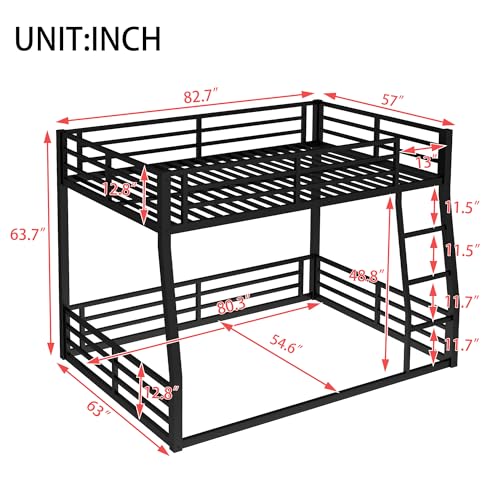 Heavy Duty Bunk Bed Frame with Ladder, Twin XL Over Twin XL Bunk Beds with Safety Guardrails, Adults Bunk Beds with Noise-Reducing Rubber Stoppers, Easy Assemble, Black