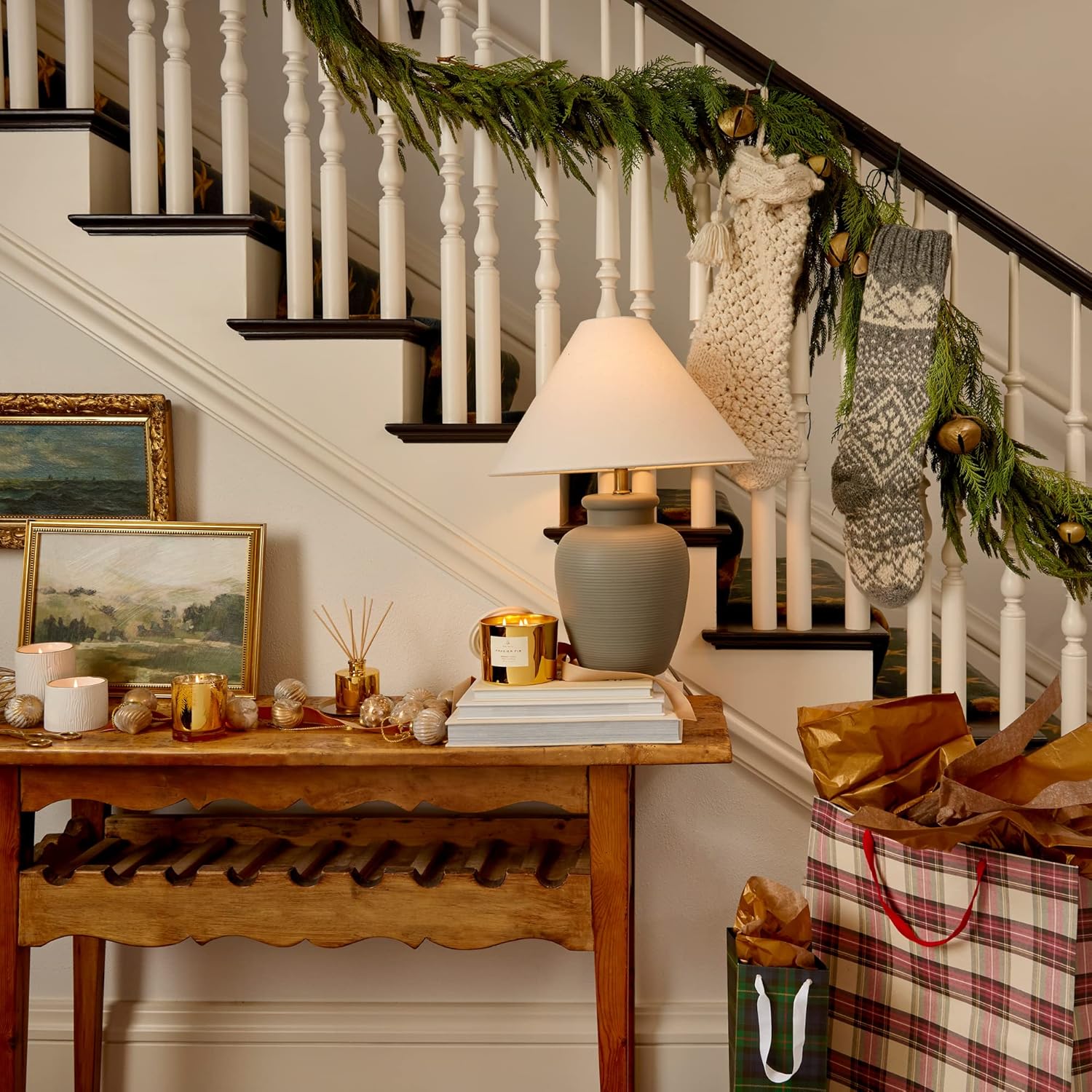 Thymes Frasier Fir Candle - Gilded Ceramic Medium Jar Candle - Scented Candle with a Luxury Home Fragrance - Elegant Holiday Candle - Single-Wick Candle - White Candle (11 oz)