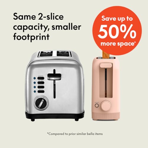 bella 2 Slice Slim Toaster, Fits-anywhere™ Kitchenware, 6 Setting Shade Control with Reheat & Cancel Buttons, Removable Crumb Tray, 10” Long Slot, Anti Jam & Auto Shutoff, 900 Watt, Oatmilk