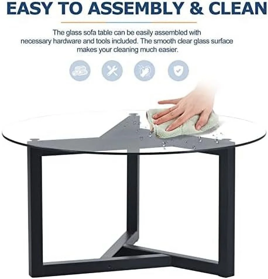 TJUNBOLIFE Round Glass Coffee Table  Modern Cocktail Table Sofa Table for Living Room (Wood)