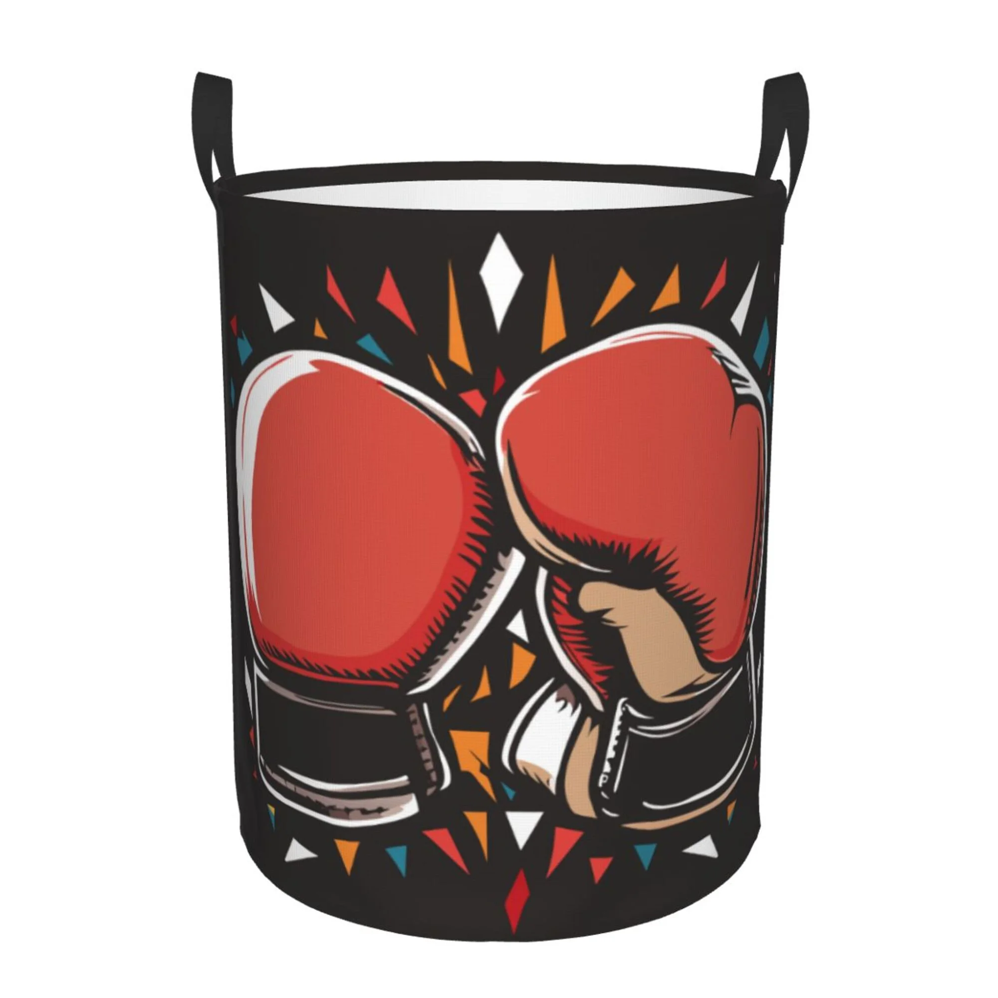 TEQUAN Waterproof Laundry Hampers, Red Boxing Glove Sport Pattern Clothes Storage Basket with Handle (S)