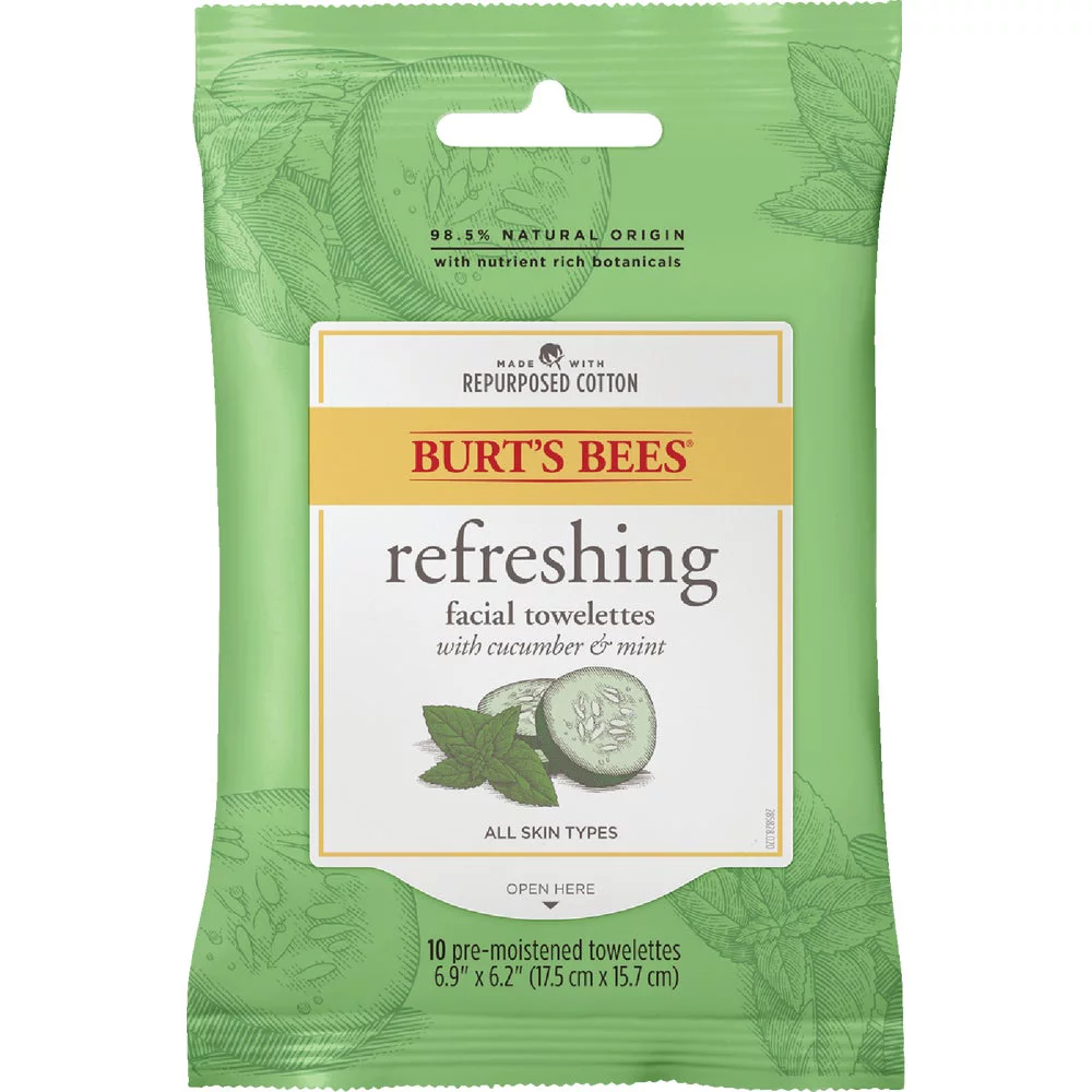 5 PK, Burt's Bees Refreshing Cucumber Mint Facial Towelettes (10-Count)