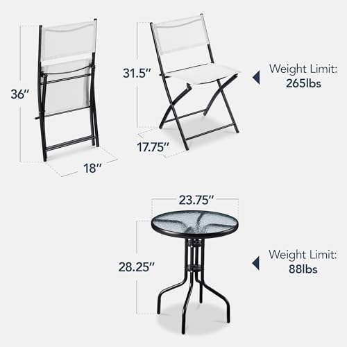 Best Choice Products 3-Piece Patio Bistro Dining Furniture Set w/Glass Tabletop, 2 Folding Chairs, Steel Frame, Polyester Fabric - Gray