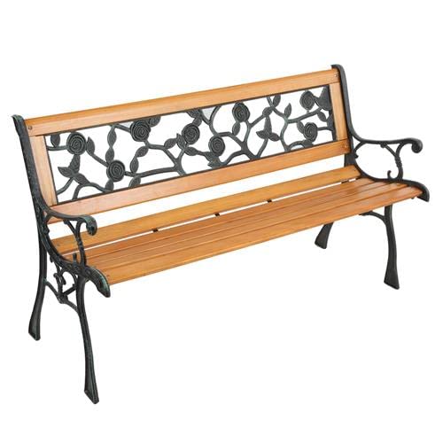 Outvita 49.5in Garden Bench, Deck Hardwood Seat and Metal Armrest Park Bench for Patio Front Porch Path Yard Lawn Poolside (Rose)