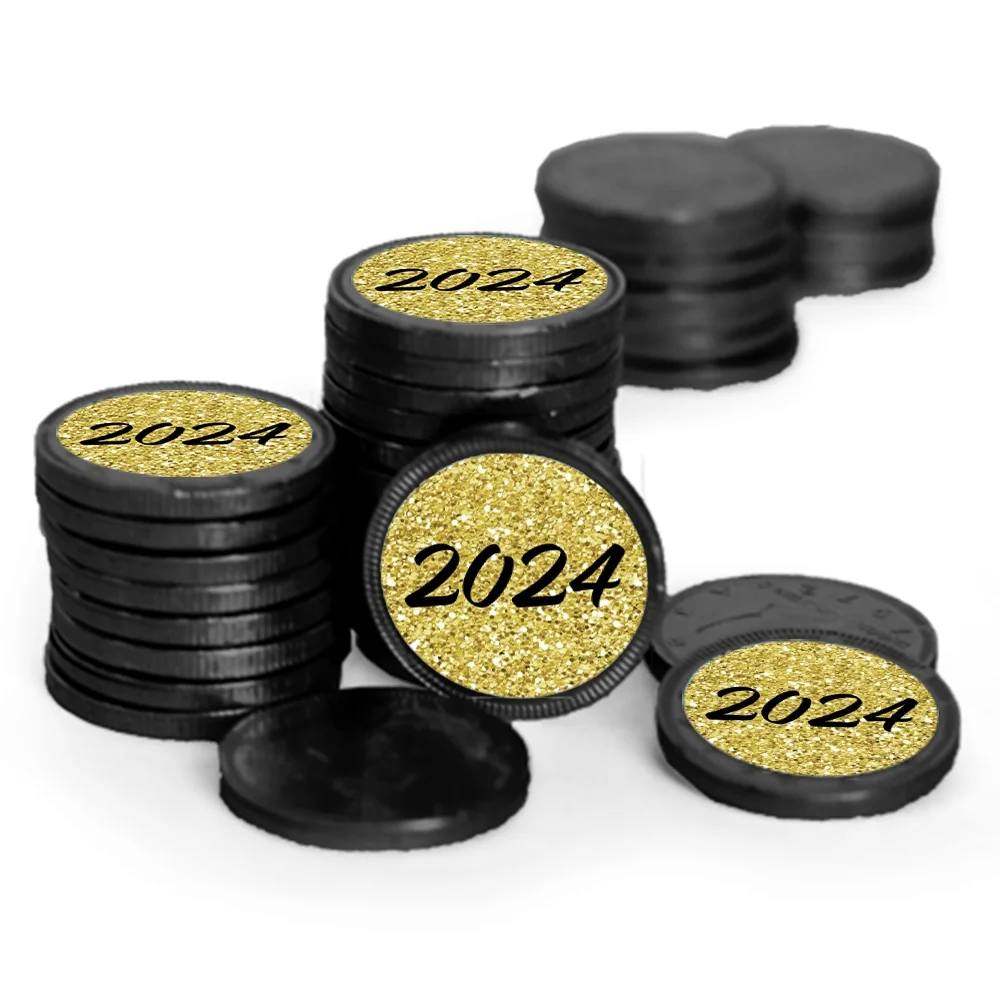 84 Pcs New Year's Eve 2024 Candy Party Favors Chocolate Coins with Black Foil