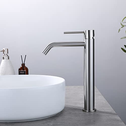 Brushed Gold Vessel Sink Faucet with Pop Up Drain and Supply Lines, Stainless Steel Gold Vanity Faucet Single Hole, JXMMP Single Handle Bathroom Faucet Gold, JXM1001BG