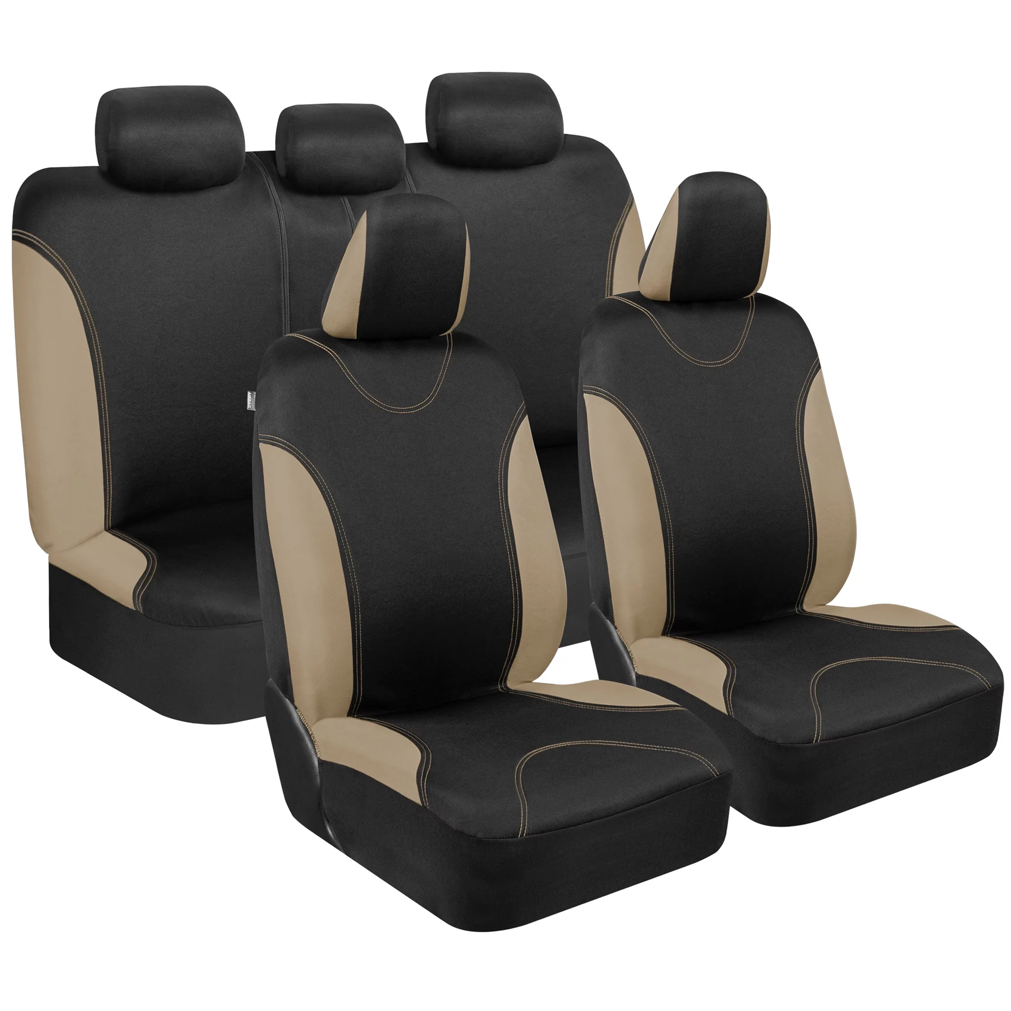 BDK Sleek and Stylish Car Seat Covers, Split Bench Option, 5 Headrests, Side Airbag Compatible