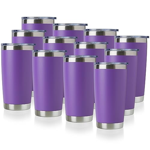 DOMICARE 20oz Stainless Steel Tumbler Bulk with Lid, Double Wall Vacuum Insulated Travel Mug, Powder Coated Coffee Cup, Powder Black, 8 Pack