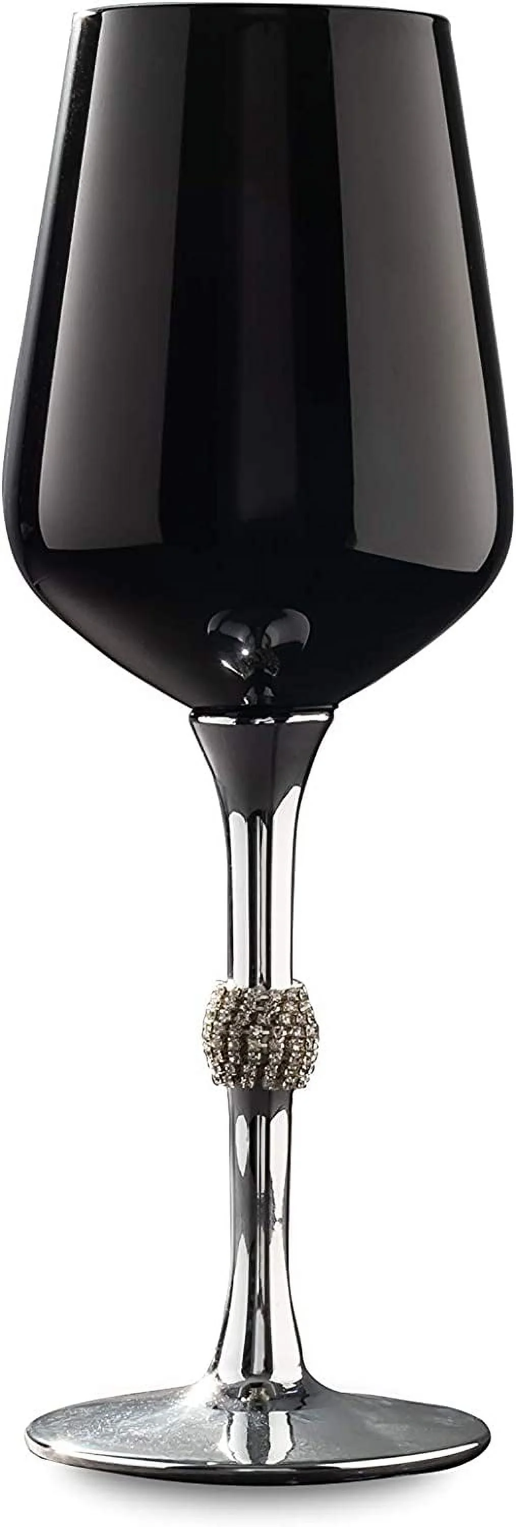 Black  Silver Wine Glasses | 14.2 Ounce Cup – Striking Black  Silver Design With Diamante Accents – Dishwasher Safe – Set Of Twelve Stunning Wine Glasses – 9.2” X 2.4”