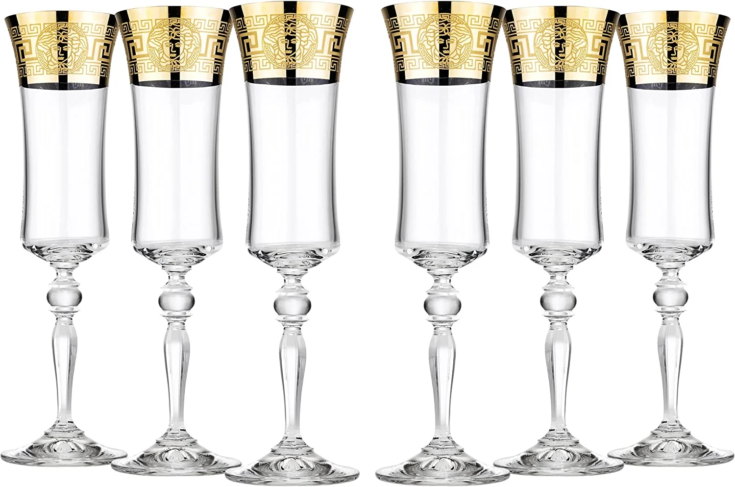 Glasstar 6 Oz Versailles Lead-Free Crystal Patterned Champagne Flutes, Wedding Gift, Gift for Anniversary, Set of 6