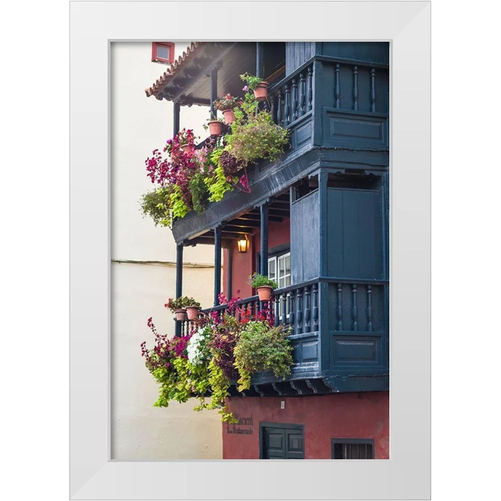 Bibikow, Walter 11x14 White Modern Wood Framed Museum Art Print Titled - Canary Islands-La Palma Island-Santa Cruz de la Palma-traditional Canarian house balconies