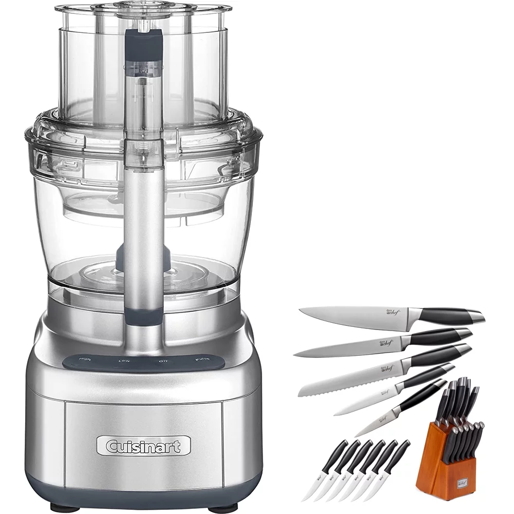 Cuisinart FP-13DSV Elemental 13 Cup Food Processor with Dicing Kit Silver Bundle with Deco Chef Gourmet 12 Piece Stainless Steel Knife Set with Storage Block
