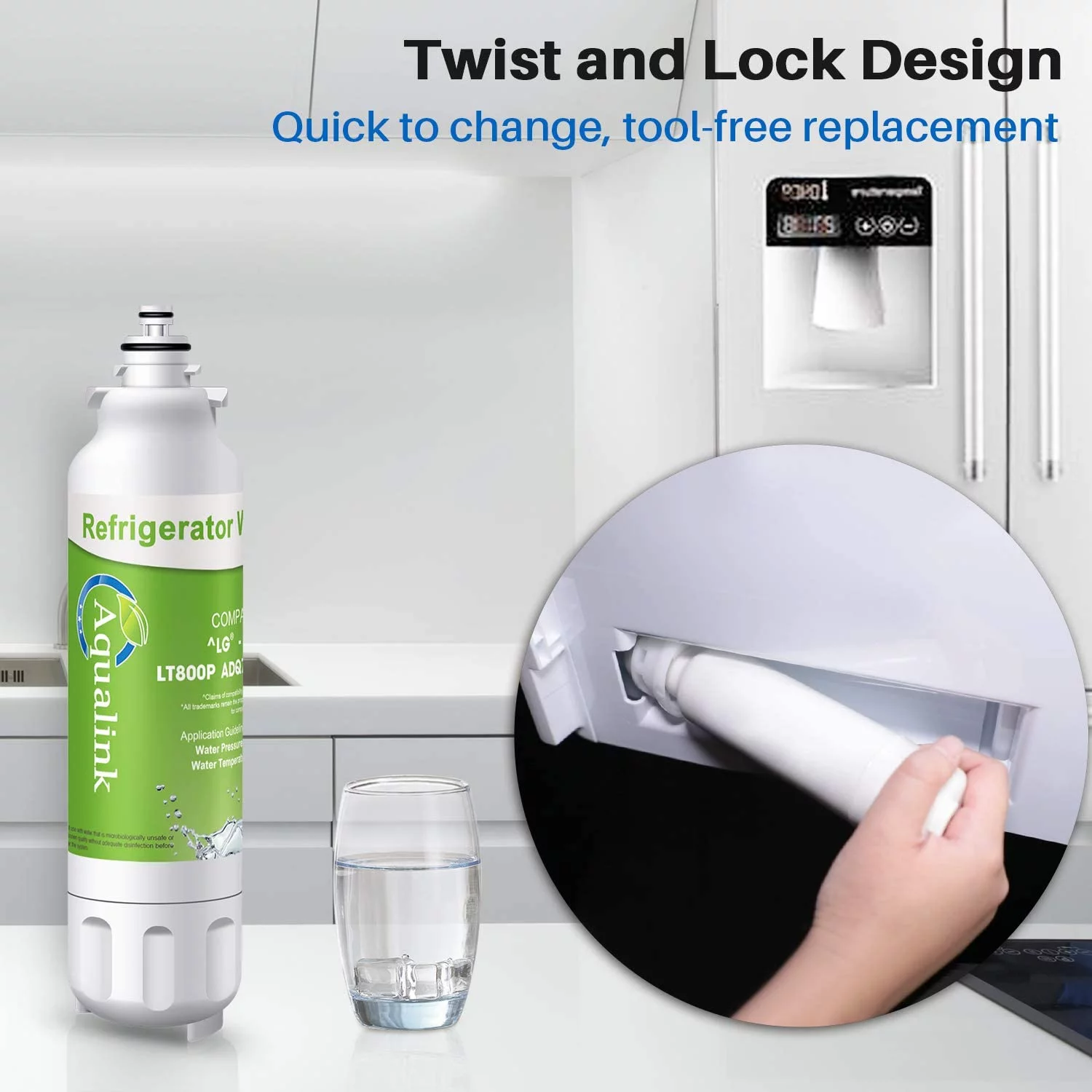 AQUALINK ADQ73613401 Replacement for LG LT800P, Kenmore 9490, R-9490, LMXS30776S, LSXS26366S, LSXS26366D, RWF3500A, LSXS26326S, LMXC23746S, LMXC23746D, ADQ73613402, Refrigerator Water Filter, 2Pack