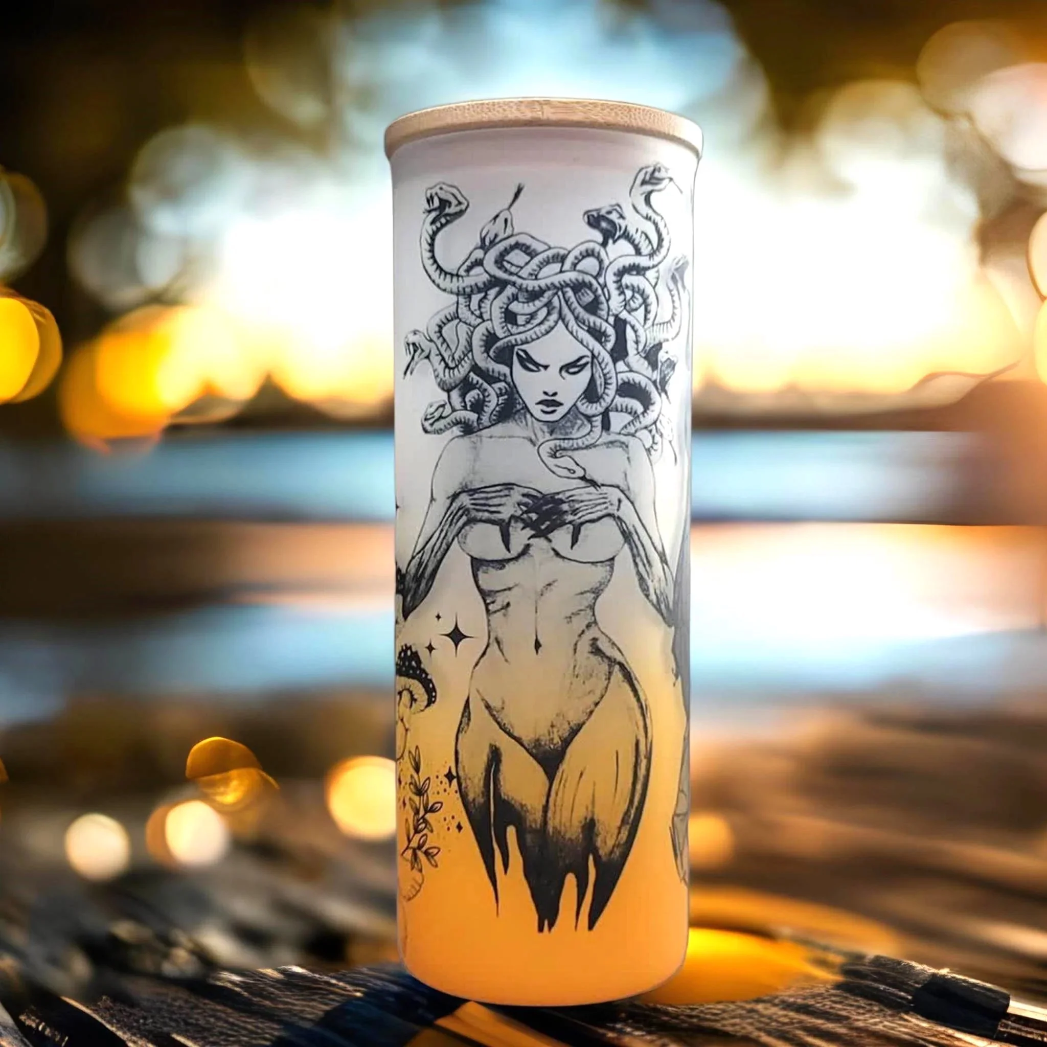 Medusa Beer Can Glass | Boho Mushroom Coffee Glass | 24 oz