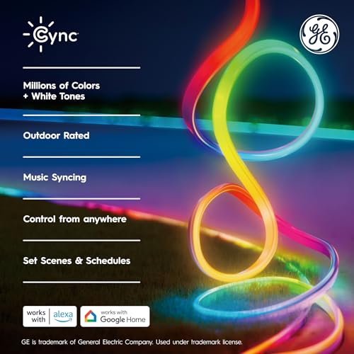 GE Cync Dynamic Effects Smart LED Light Strip with Music Sync, Color Changing WiFi Lights, Indoor Light Strip, Compatible with Alexa and Google Home, 16ft and Power Supply