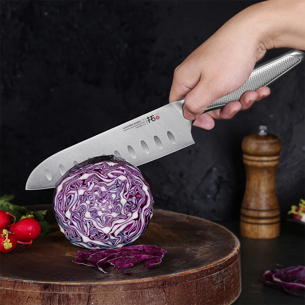 TURWHO 7inch Santoku Knife German 1.4116 Stainless Steel Knives Kitchen Knifen with Handle