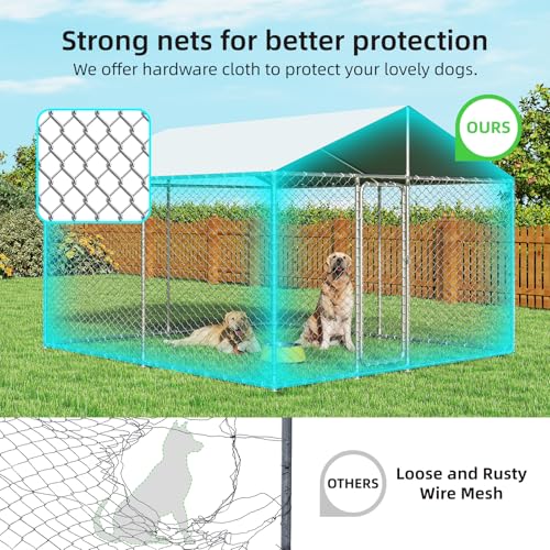 7.8x7.8 ft Outdoor Dog Kennel Outside Heavy Duty Dog Enclosure with Waterproof Cover Roof and Security Lock(93x93x63IN)