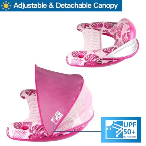 Pool Float with Canopy, Cup Holder - XL Pool Chair Lounge Float with Adjustable Sun Shade Cover, Drink Holder, Ergonomic Headrest,Inflatable Pool Float for Adults