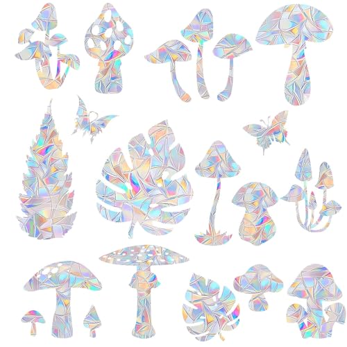 36PCS Snowflake Window Stickers Anti Collision Decals to Save Birds - Non Adhesive Prismatic Vinyl Rainbow Stickers