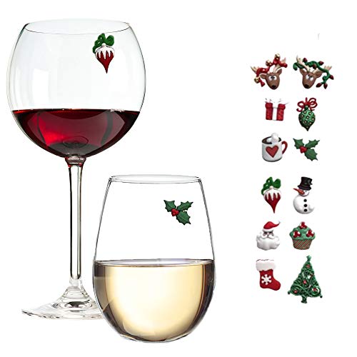 Simply Charmed Christmas Holiday Magnetic Wine Glass Charms & Cocktail Markers Set of 12 - Great Christmas Hostess Gift or Stocking Stuffer