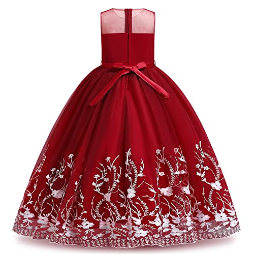 Flower Girl Lace Dress for Kids Wedding Bridesmaid Pageant Party Formal Long Gown First Communion Sequin Tulle Dresses