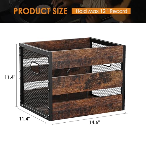 DOLALIKE Vinyl Record Storage, Vintage Wood Album Holder with Dividers for 100+ Records, Box Case Crate for Books, Magazines, Organizer (Classic Cube)