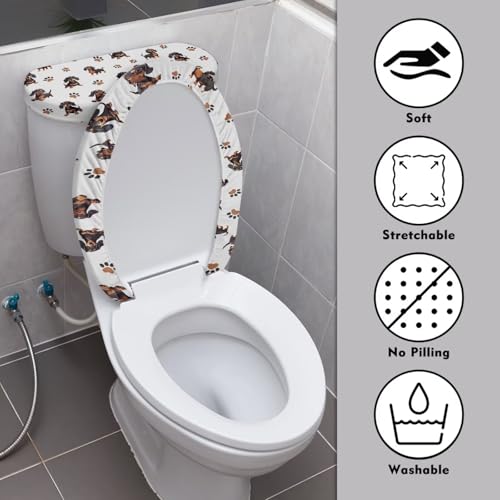 Christmas Bow Bell Toilet Tank Lid Cover and Toilet Seat Lid Cover 2 Pcs Set Toilets Covers with Elastic Cloth Fits Most Toilets Tanks & Lids