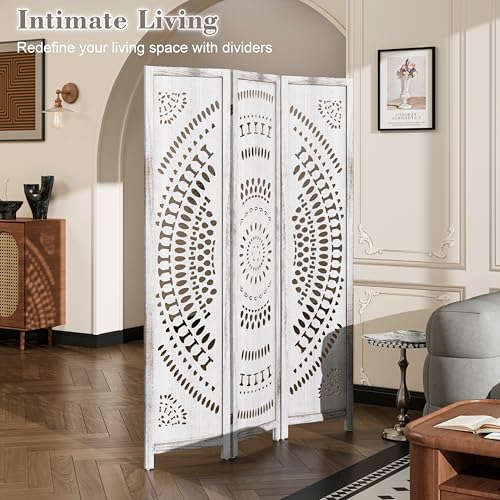 WelFurGeer Handcrafted Carved Wooden Room Divider Screen, Folding Privacy Screen for Room Separation, Decorative Room Dividers, 360° Adjustable Folding Panels for Privacy, Home, Office & Patio