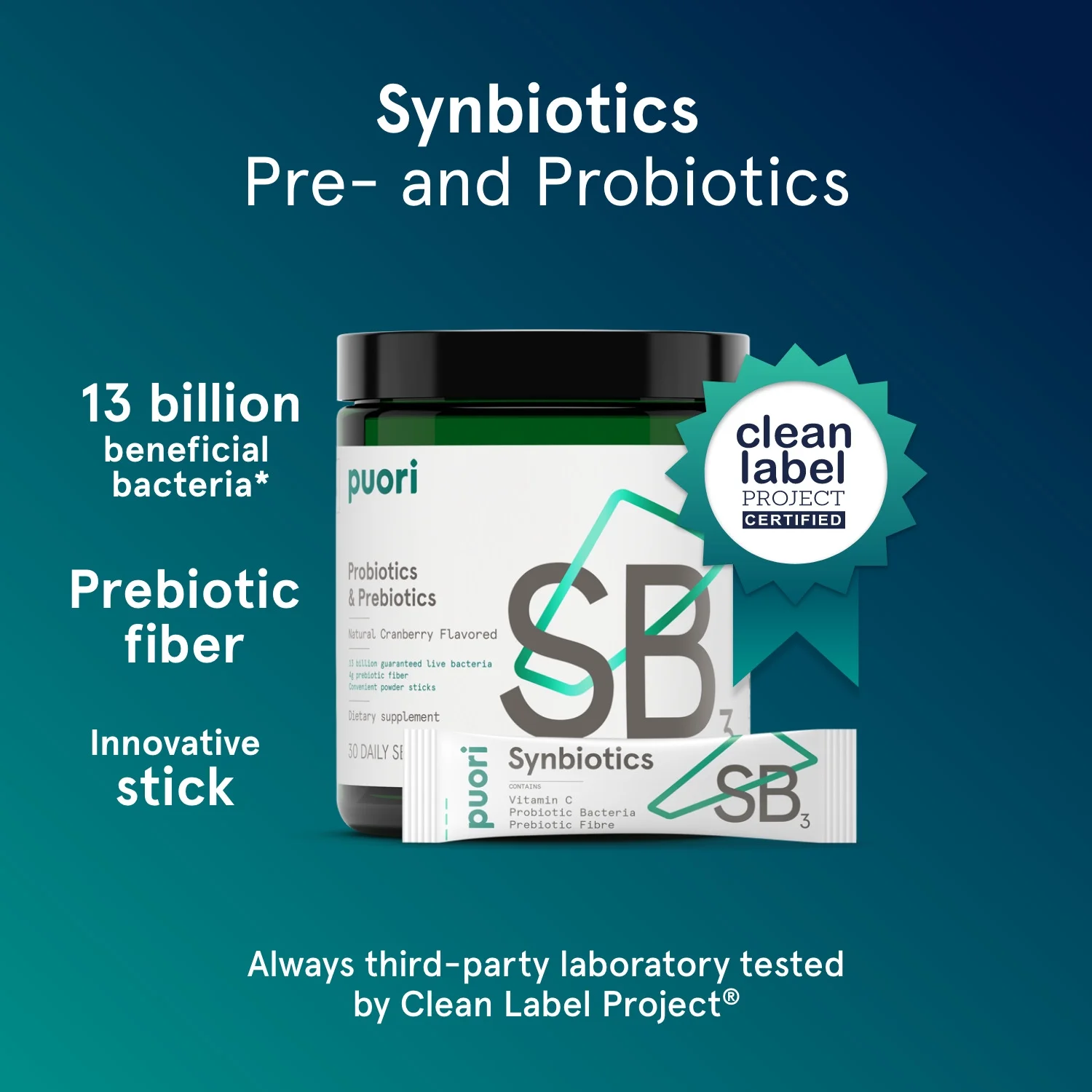 Puori - SB3 Synbiotics Probiotic & Prebiotic Powder Cranberry - 30 Stick Pack(s)