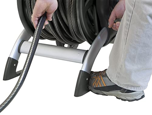 AMES 2518000 Reel Cart, NeverLeak Design, Holds 200 ft. of 5/8 in. Garden Hose, Heavy Duty Aluminum, Silver