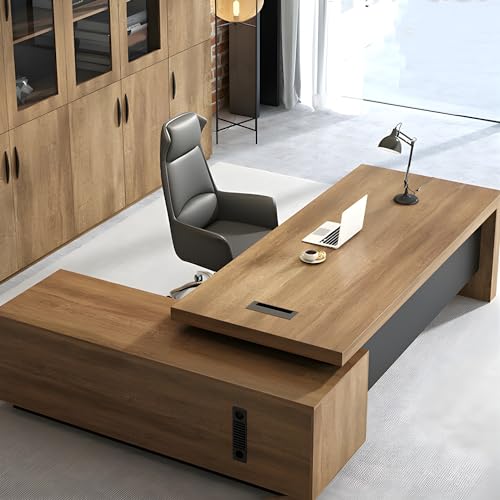 Rustic L Shape Executive Desk for Office, Farmhouse L shaped Wood Office Desk, Engineered Wood Working Table Computer Desk for Home Office - 63