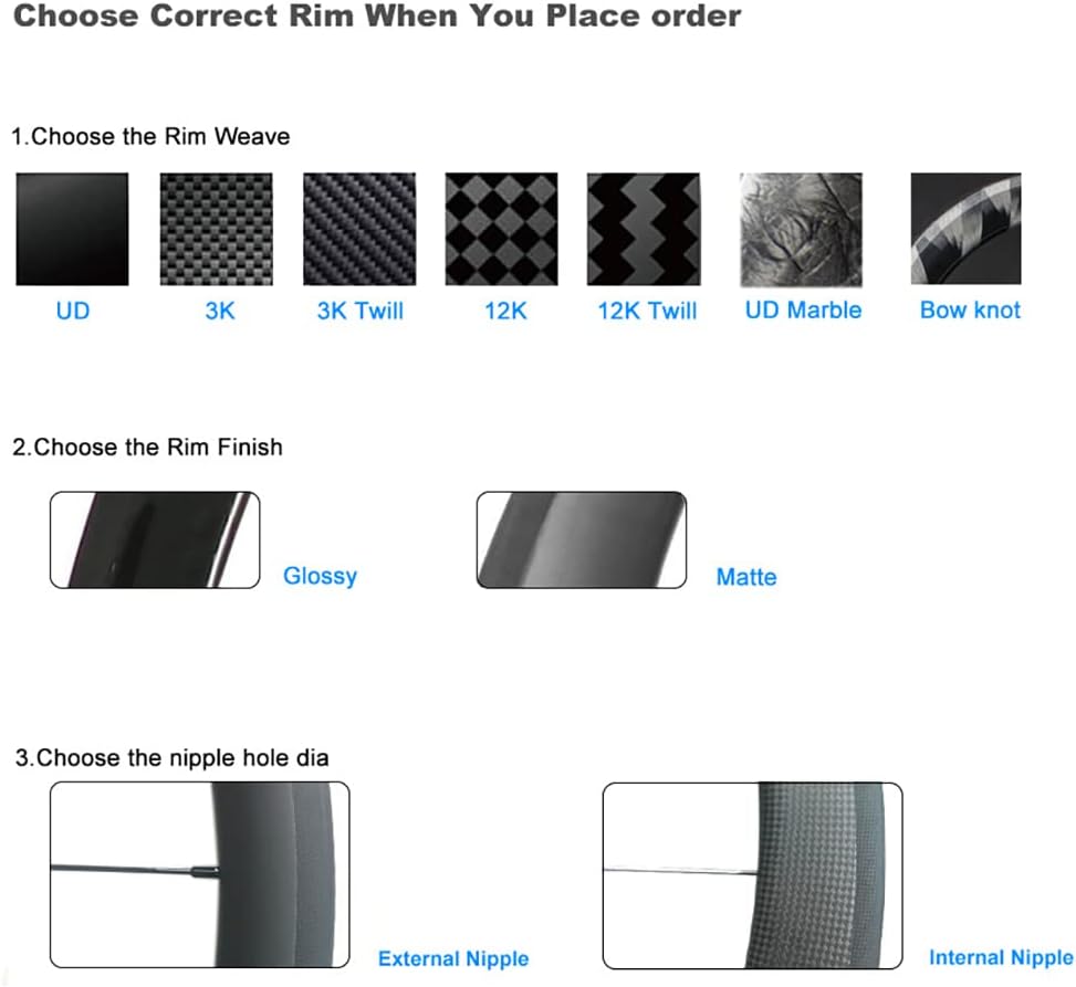 Customize 700C Carbon Road Bicycle Wheelset 30/35/38/45/50/55/60/88mm Tubular/Clincher/Tubeless Rim Brake