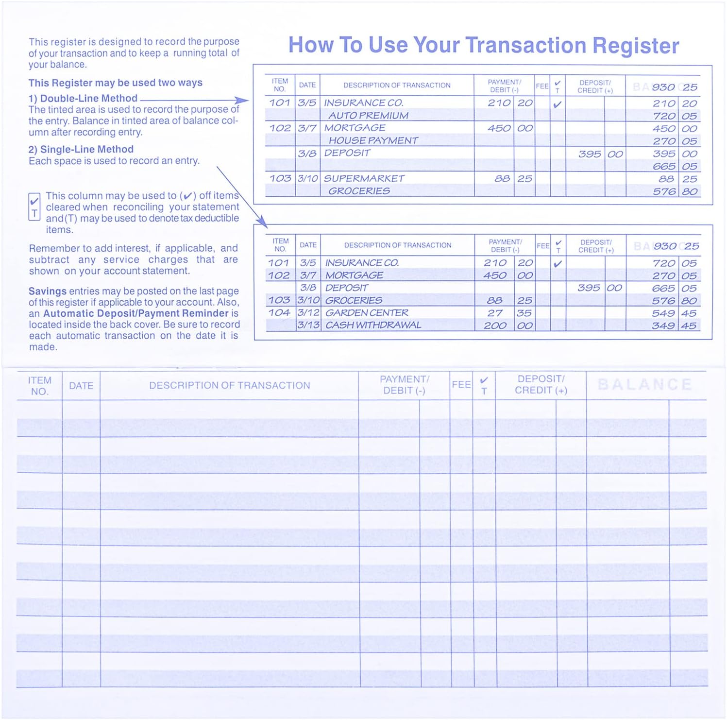 6PCS Check registers for Personal Checkbook, Upgrade Checkbook Register and transactions Ledgers.