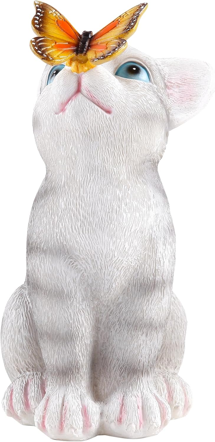 Solar Outdoor Decor Light, Cat Garden Statue with Solar Light, Resin LED Animal Outdoor Lawn Garden Decor, Cat Figurines for Patio, Balcony, Yard