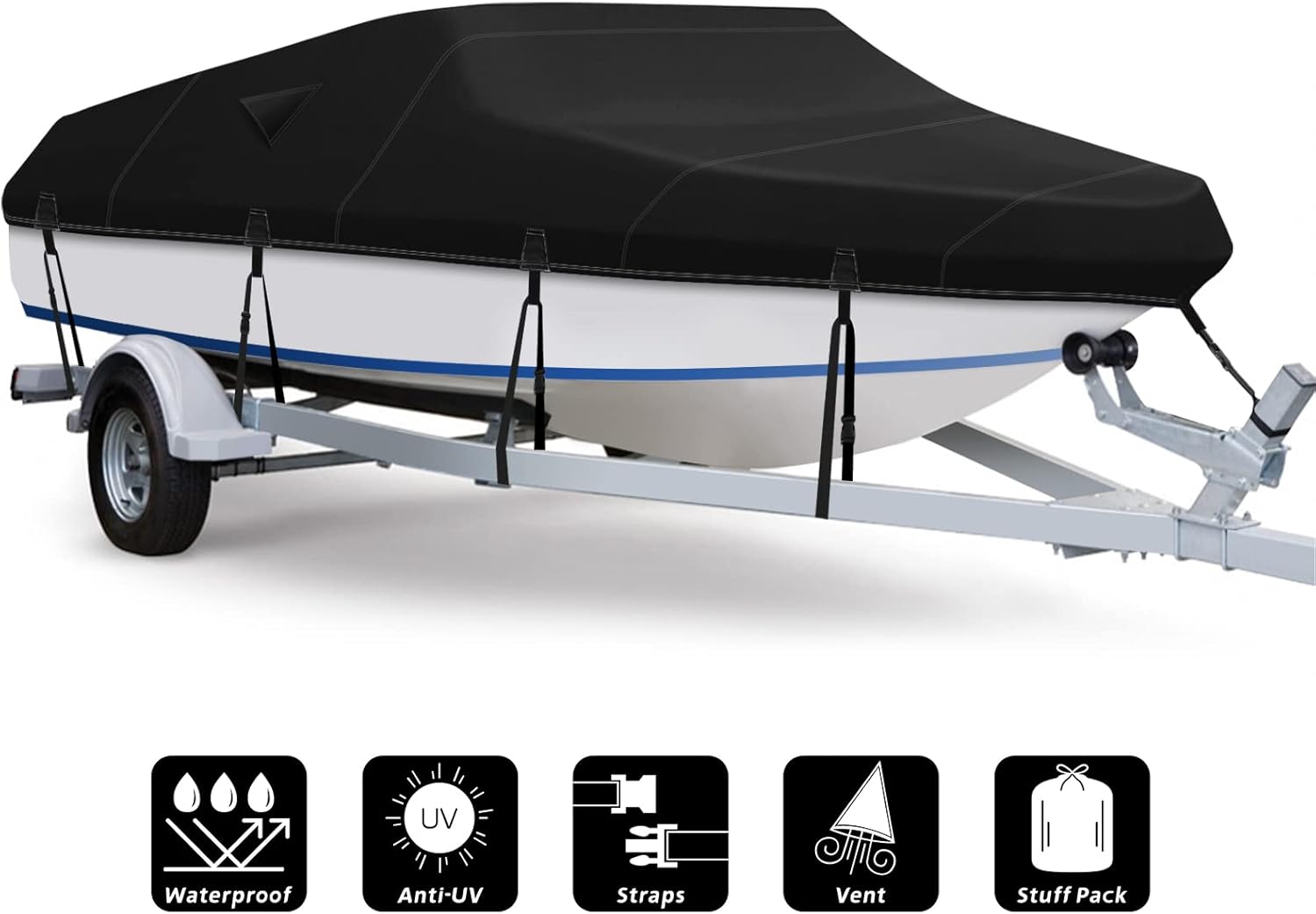 Fuprosico Boat Cover, 800D Waterproof Boat Cover 17 18 19 ft Foot Fits Bass Boat,V-Hull Tri-Hull ,Runabout Bowrider ,Fish and Ski Boat 17'-19' ,Heavy Duty Canvas, Double Rear Air Vents Blue