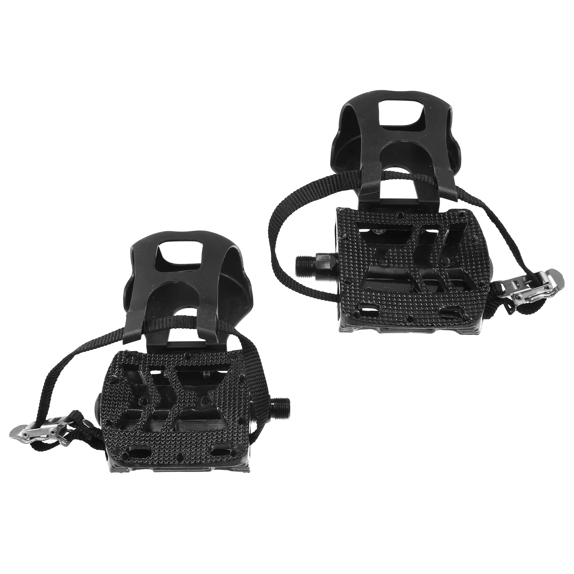 1 Pair Bicycle Pedals 9/16'' Spindle Platform with Toe Clips Fixed Cycling Replacement Black